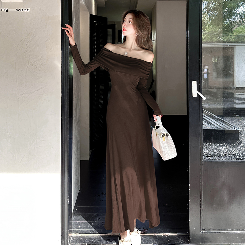 2026 Spring Off-Shoulder Long Sleeve A-Line Long Dress for Women - Image 3