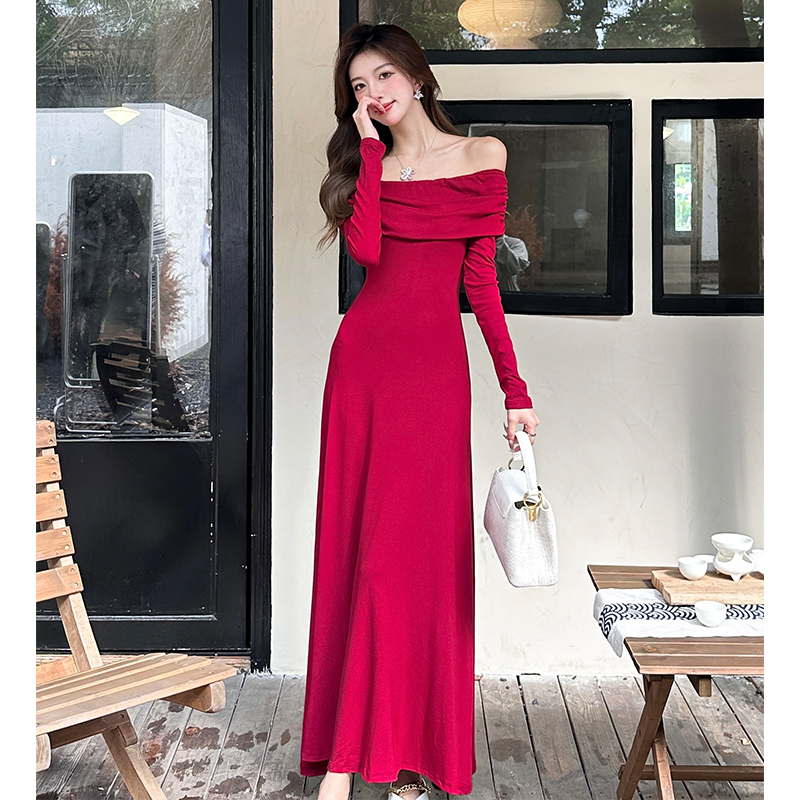 2026 Spring Off-Shoulder Long Sleeve A-Line Long Dress for Women - Image 5
