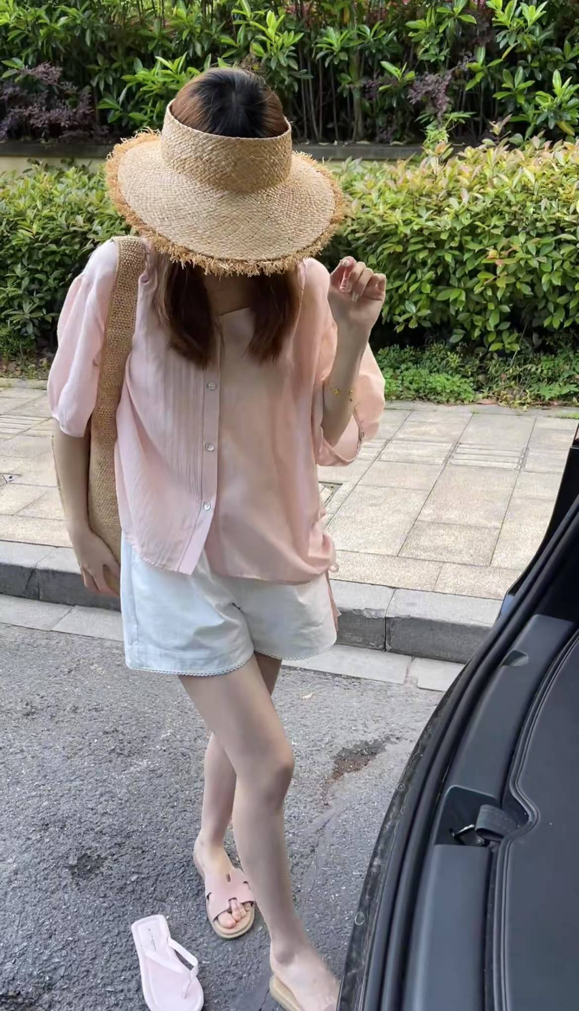 Women’s Two-Piece Pleated Collar Drawstring Short Sleeve Shirt and White Lace Shorts Set