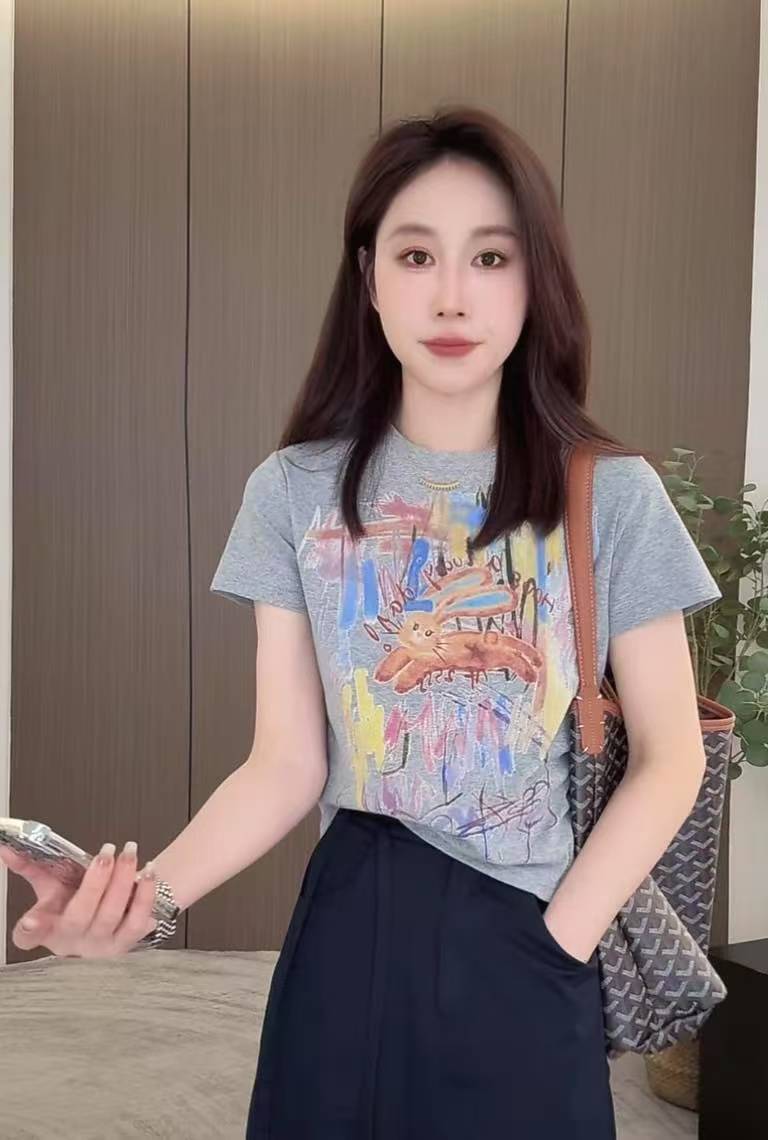Painted Rabbit Short Sleeve T-Shirt and Skirt Set for Women Korean Style