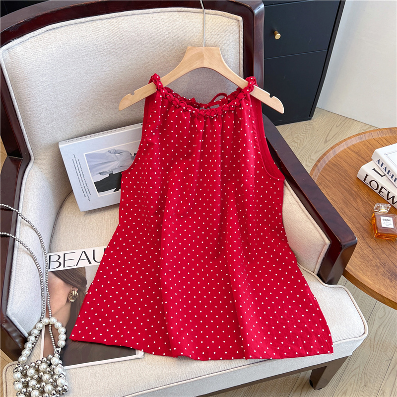 Sexy Polka Dot Off-Shoulder Cami Top for Women Summer Loose Fit Woven Round Neck Blouse