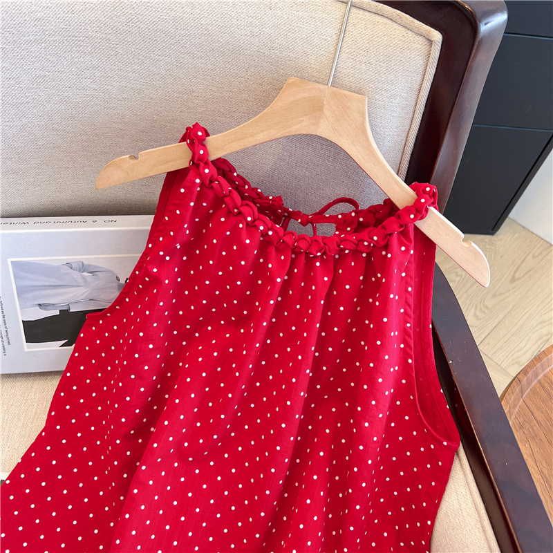 Sexy Polka Dot Off-Shoulder Cami Top for Women Summer Loose Fit Woven Round Neck Blouse