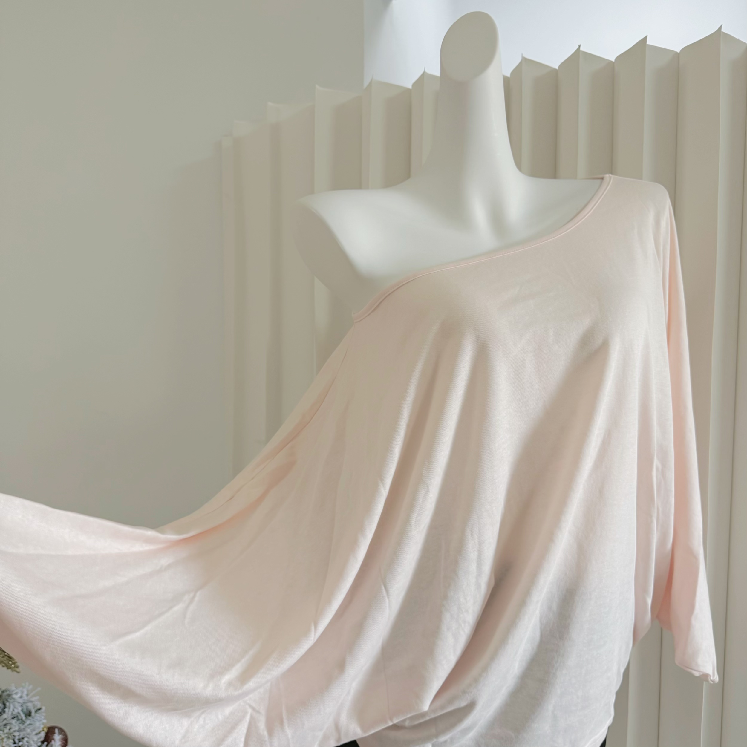 Women’s Spring Summer Lazy Sun Protection Half Off Shoulder Long Sleeve T-Shirt Light Pink