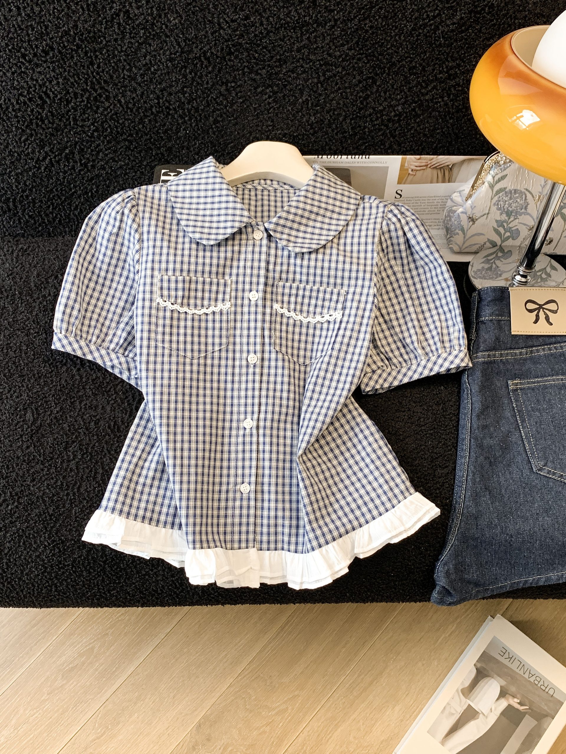 Ruffled Plaid Doll Shirt Short Sleeve Women’s Fresh Short Blouse