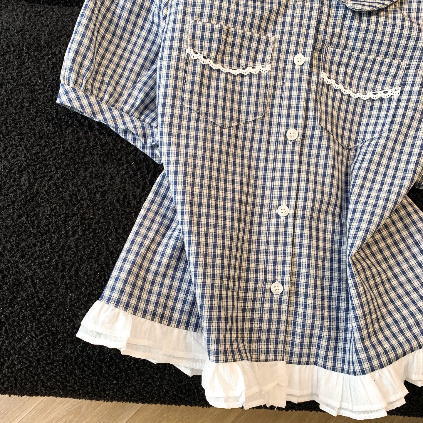 Ruffled Plaid Doll Shirt Short Sleeve Women's Fresh Short Blouse - Image 5