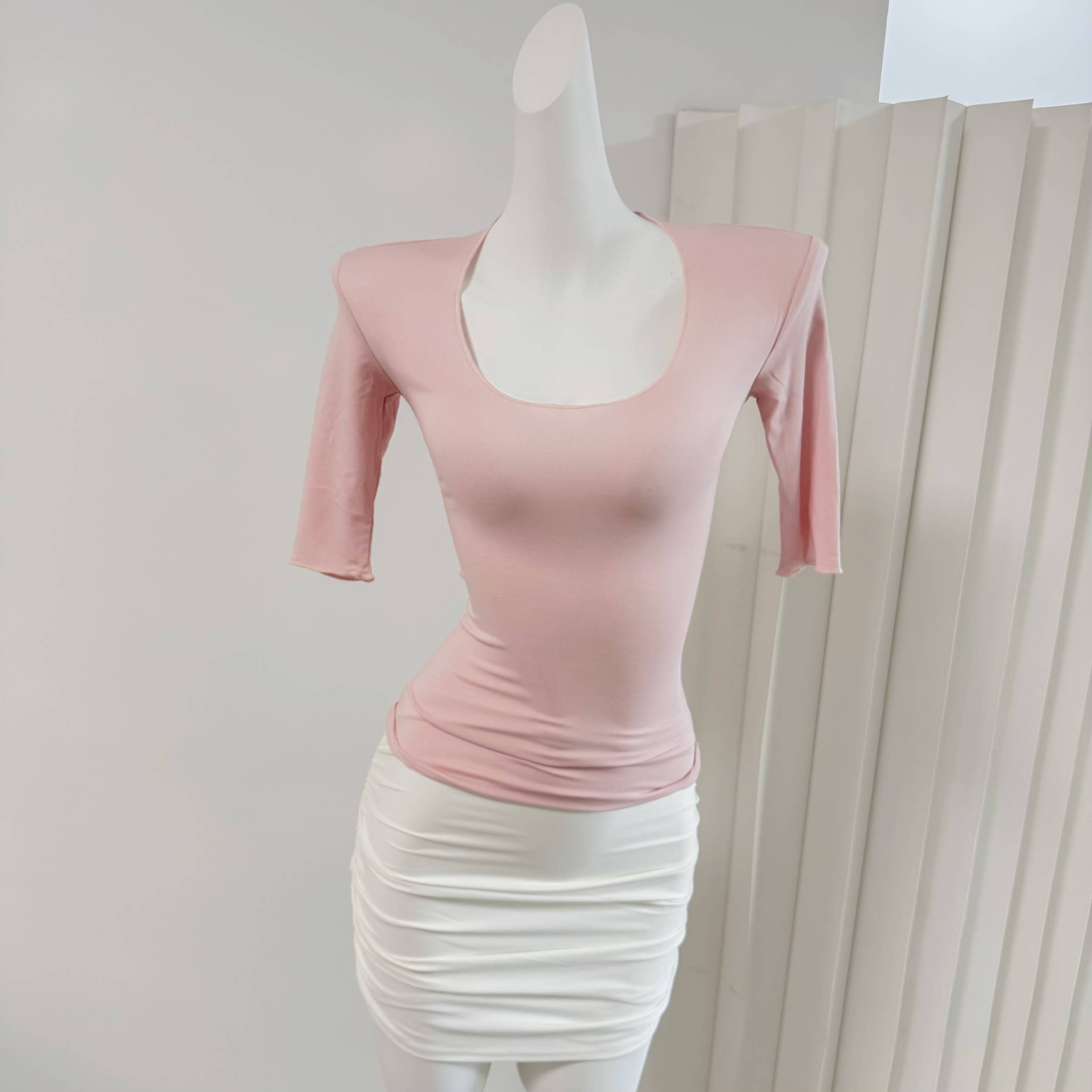Women's 2026 Spring Viscose T-Shirt with Large U-Neck and Half Sleeves - Image 3