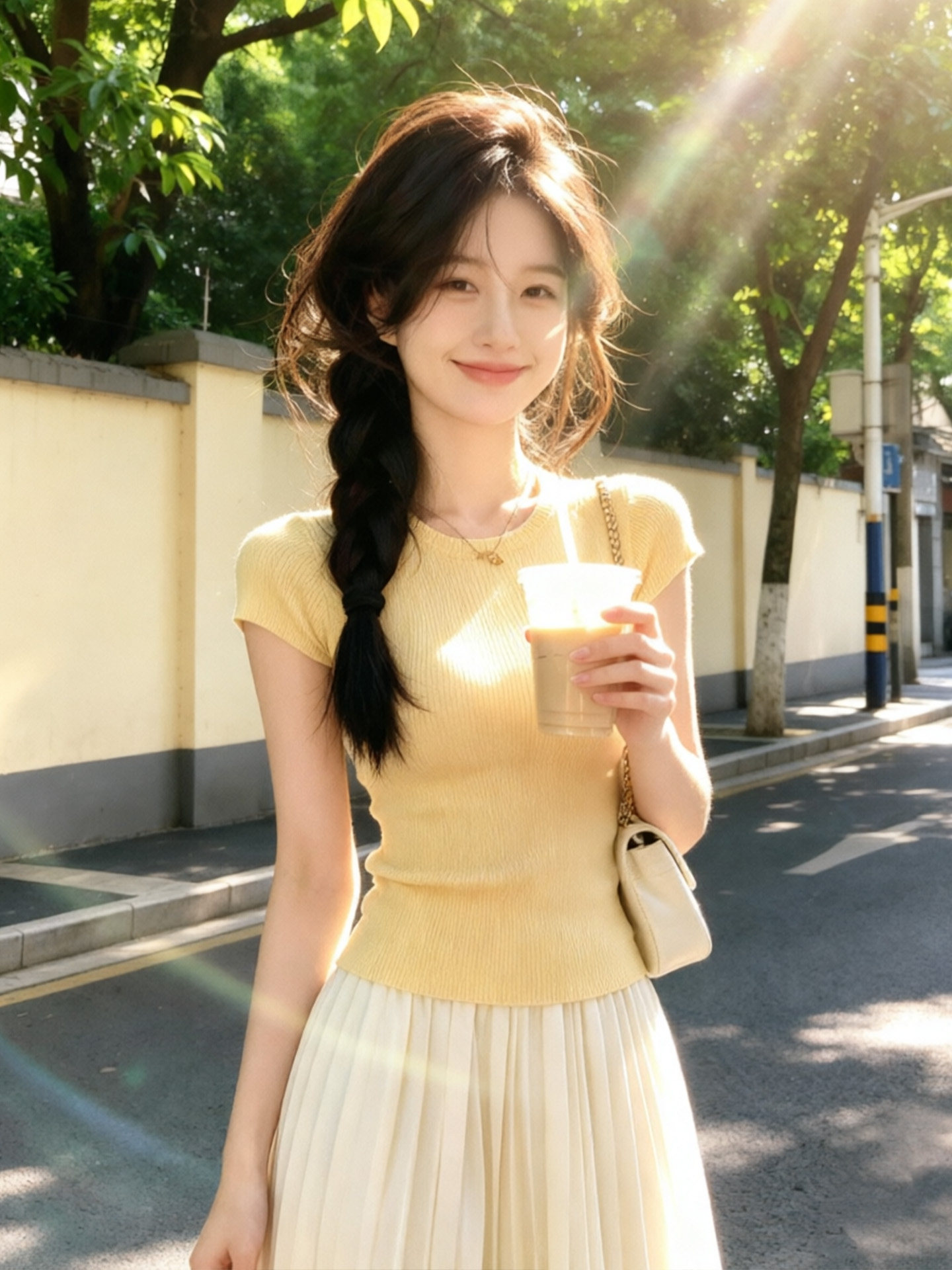 Yellow Crewneck Slimming Short Sleeve T-Shirt Women 2026 Summer High-End Casual Top