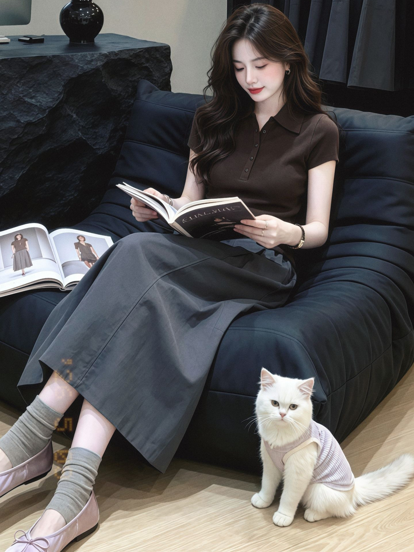 Coffee Brown Button Slim Fit Polo Collar Short Sleeve T-Shirt for Women 2026 Summer - Image 3